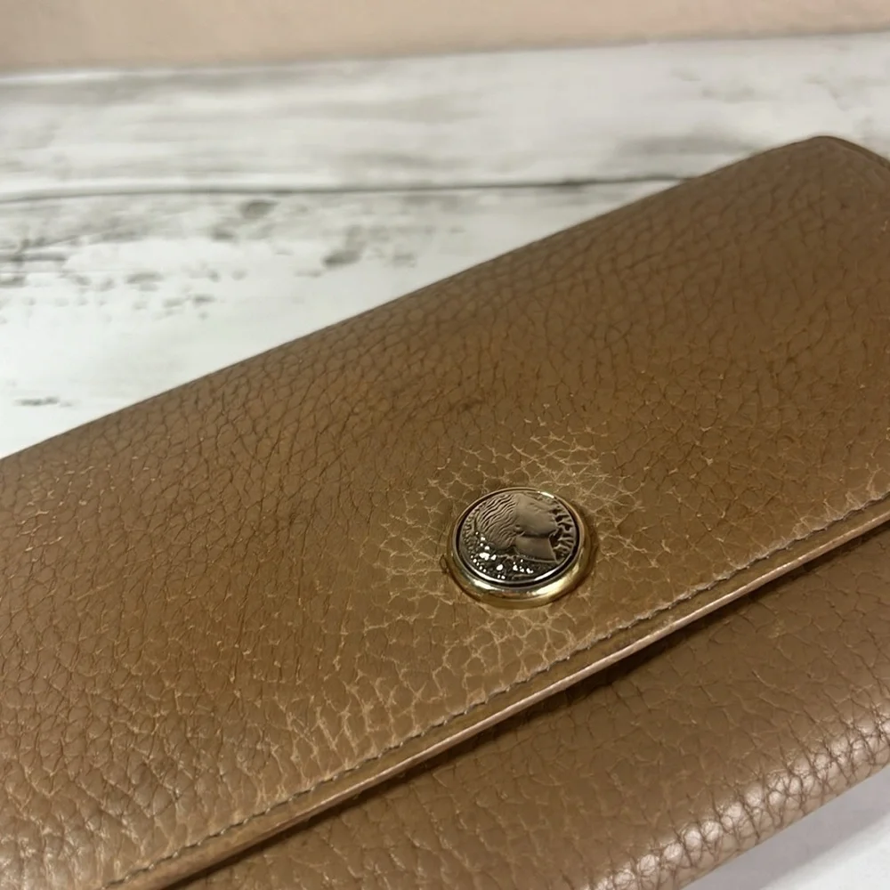 BVLGARI Bulgari Brown Pebbled Leather Wallet Clutch